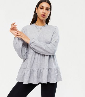 Pale Grey Tiered Peplum Sweatshirt | New Look