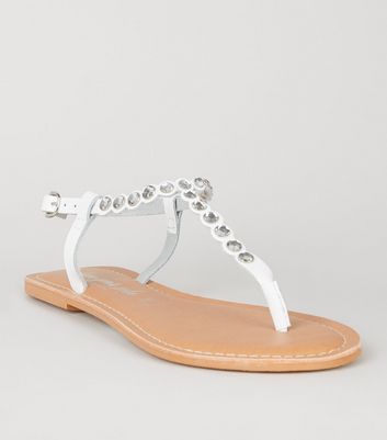 White diamante clearance flat sandals