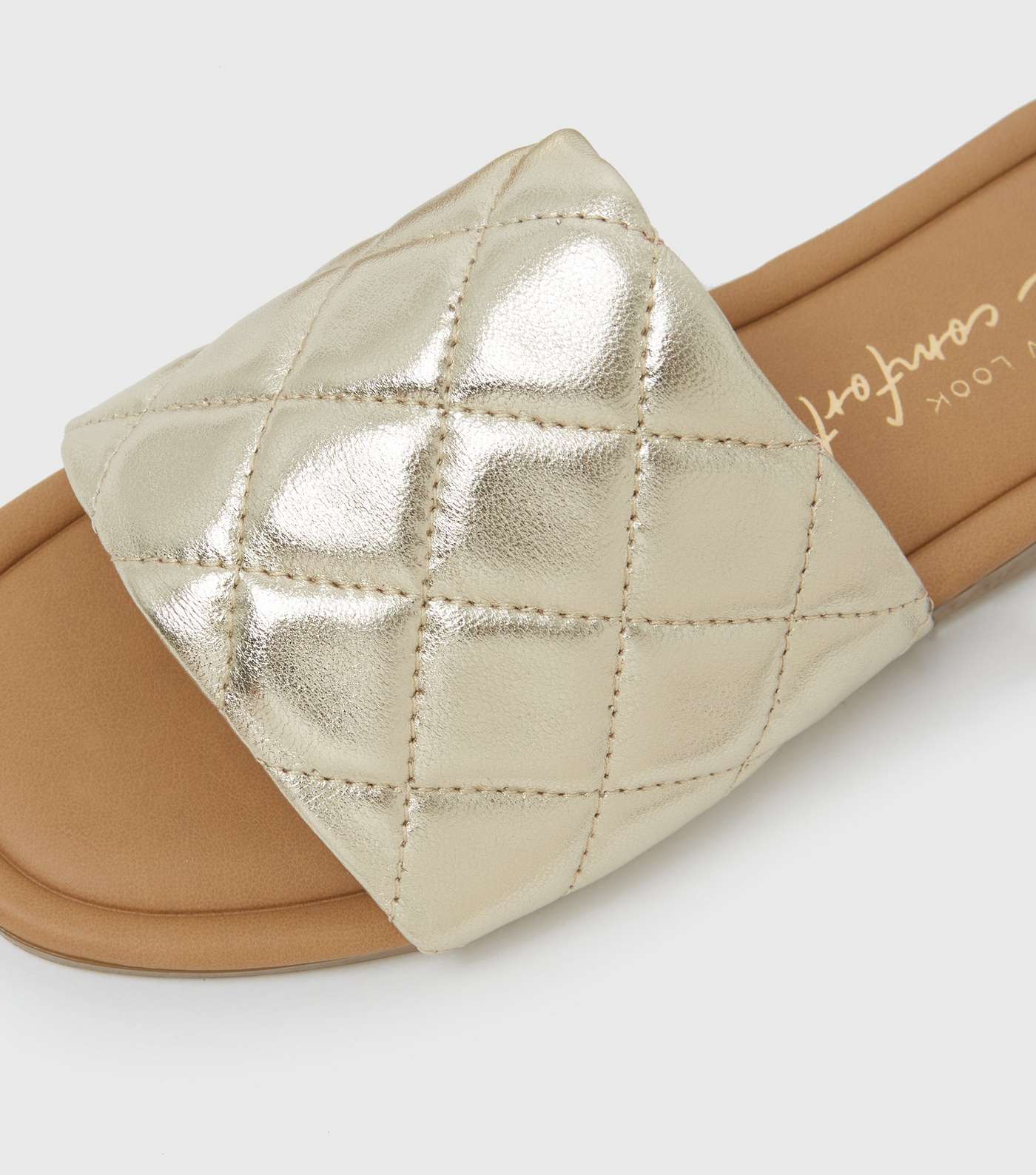 Gold Leather Quilted Strap Sliders Image 4