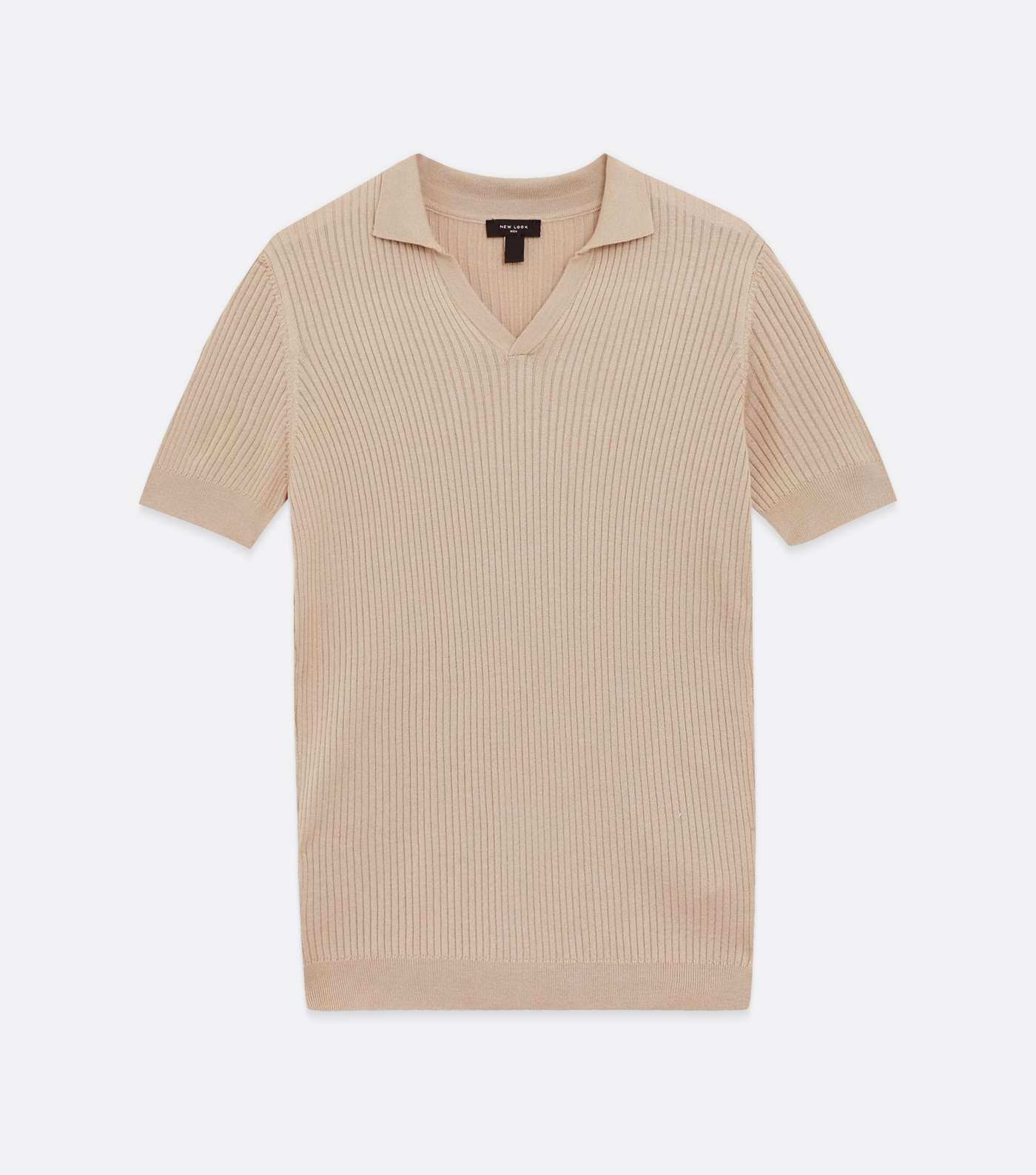 Camel Ribbed Fine Knit Muscle Fit Polo Shirt Image 5