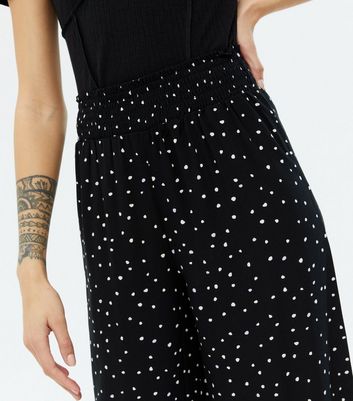 Petite Black Polka Dot Shirred Wide Leg 