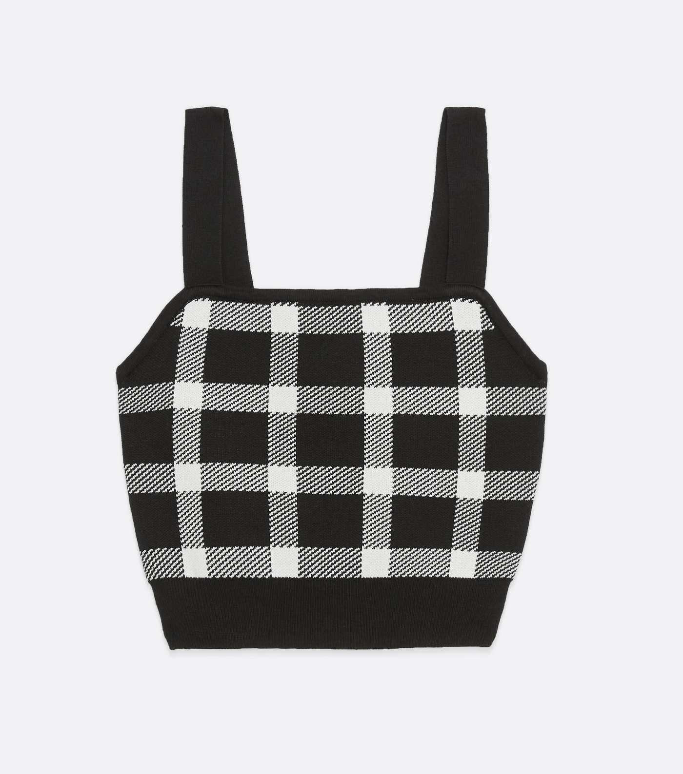 Black Check Square Neck Knit Vest Image 5