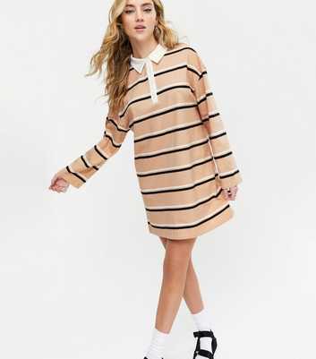 Pale Pink Stripe Collared Sweatshirt Dress