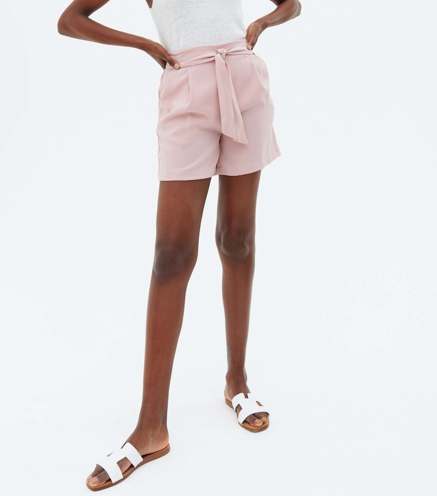 Pale Pink Tie Front Shorts Image 2
