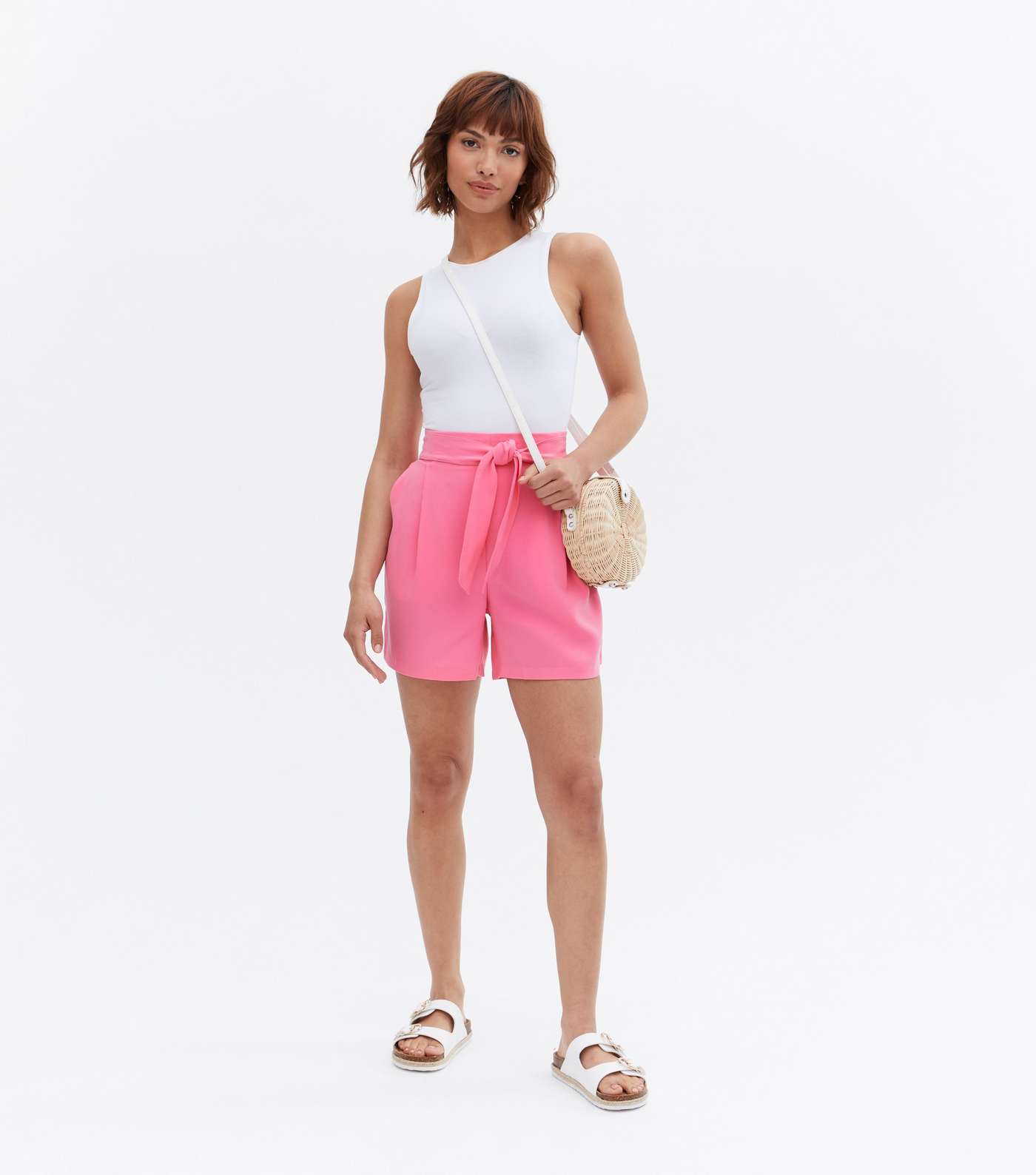 Bright Pink Tie Front Shorts