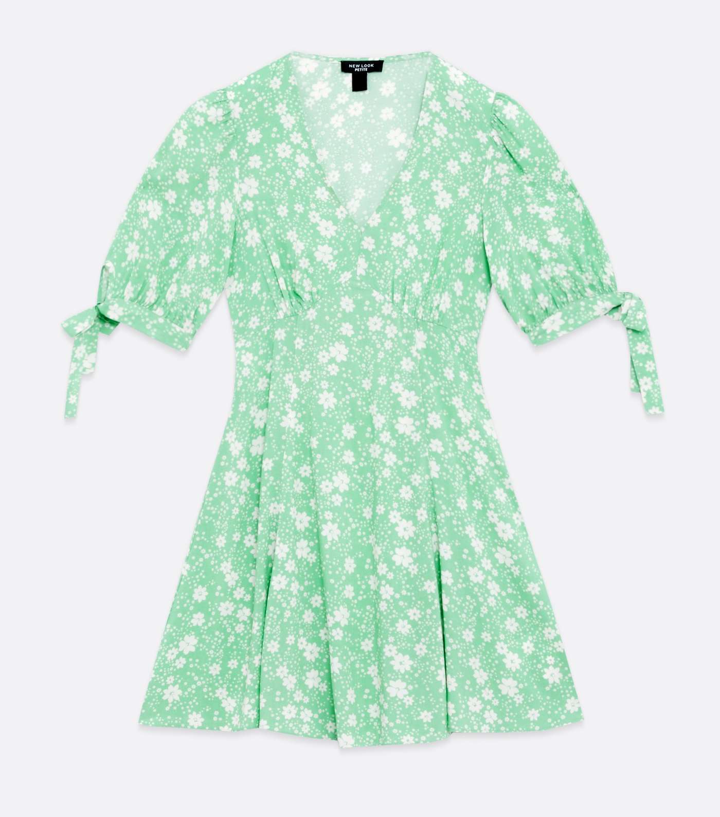 Petite Light Green Floral Tie Sleeve Mini Dress Image 5