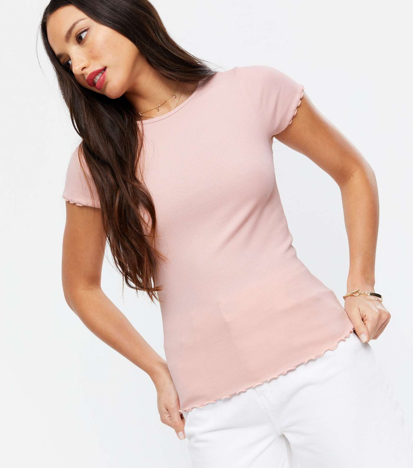 Tall Pink Ribbed Frill T-Shirt Image 3