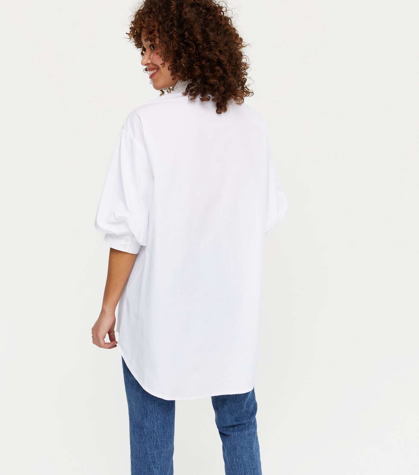 White Broderie Collar Long Shirt  Image 3