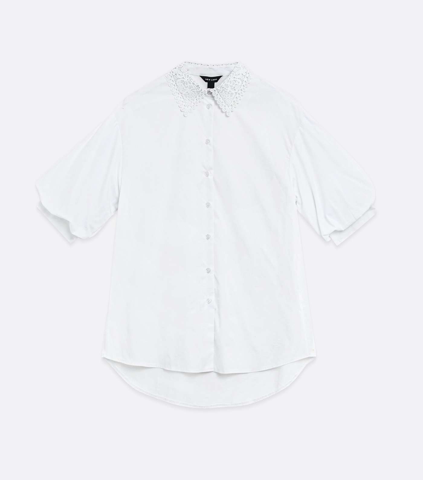 White Broderie Collar Long Shirt  Image 5