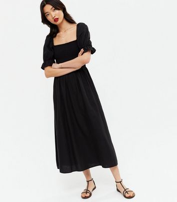 New look shirred square neck midi dress Clearance