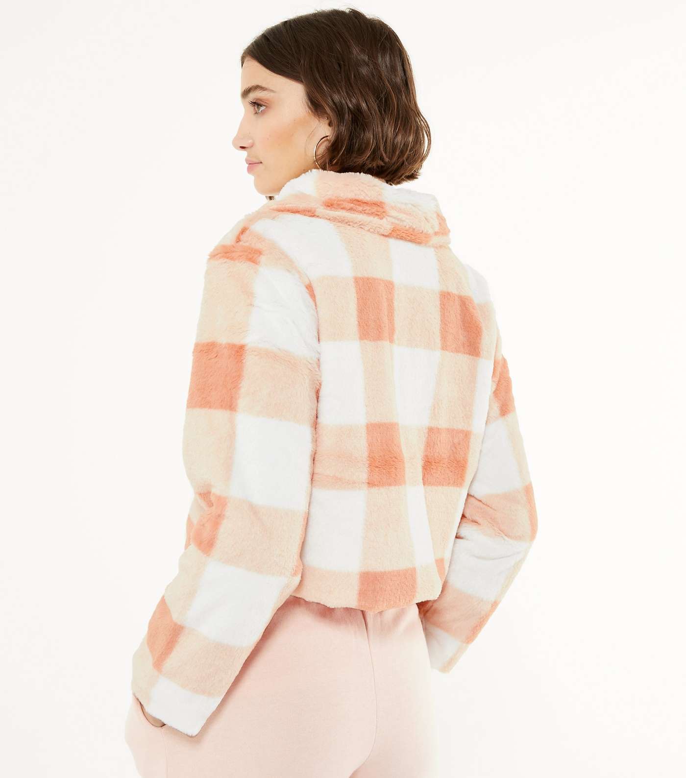 Wednesday's Girl Pink Check Faux Fur Coat  Image 4