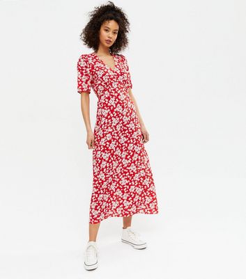 New look red 2025 floral midi dress