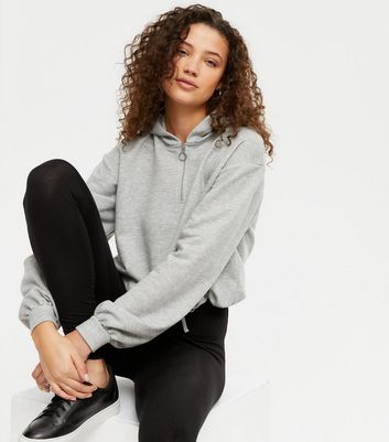 Tall Pale Grey Zip Neck Crop Hoodie New Look