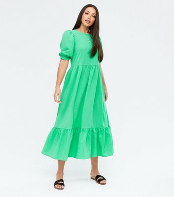 Tall Light Green Textured Tie Back Tiered Midi Dress | New Look