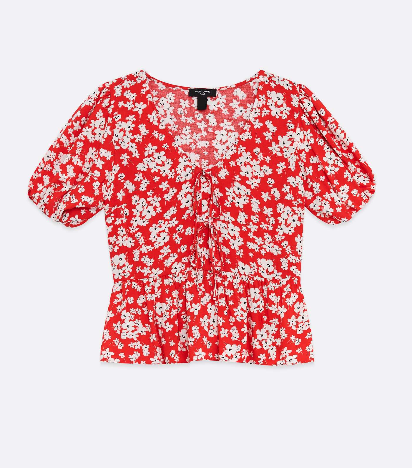 Tall Red Ditsy Floral Tie Front Peplum Blouse Image 5