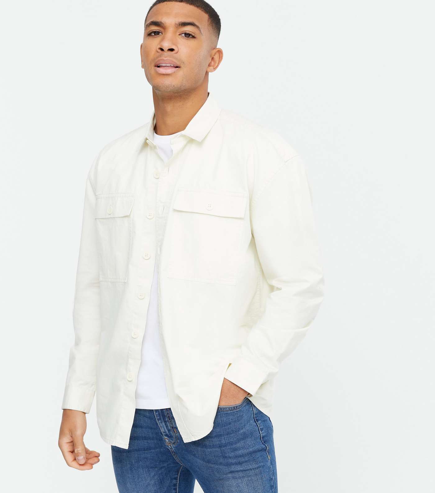 Off White Relaxed Fit Shacket