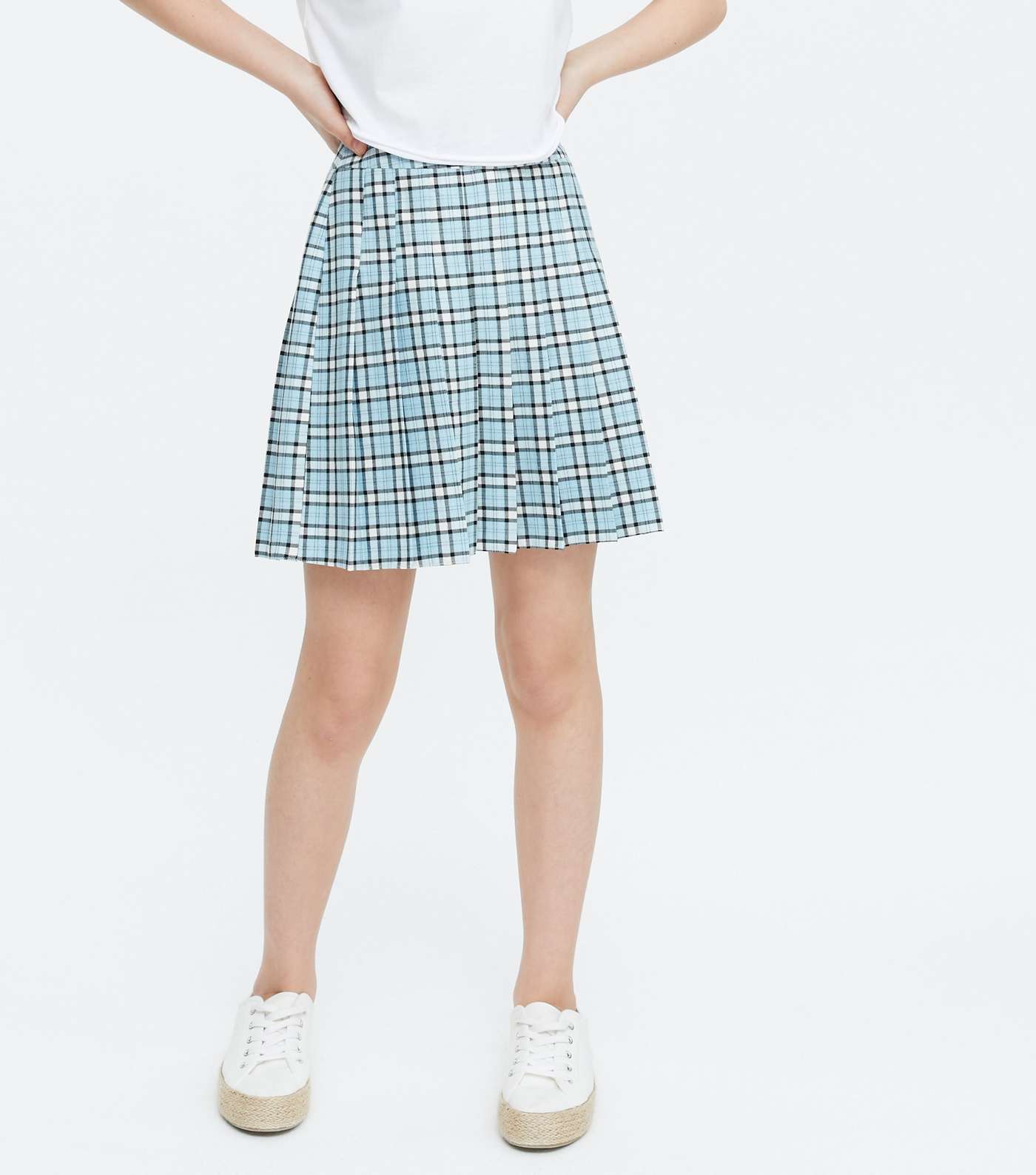 Girls Blue Check Pleated Mini Tennis Skirt Image 2