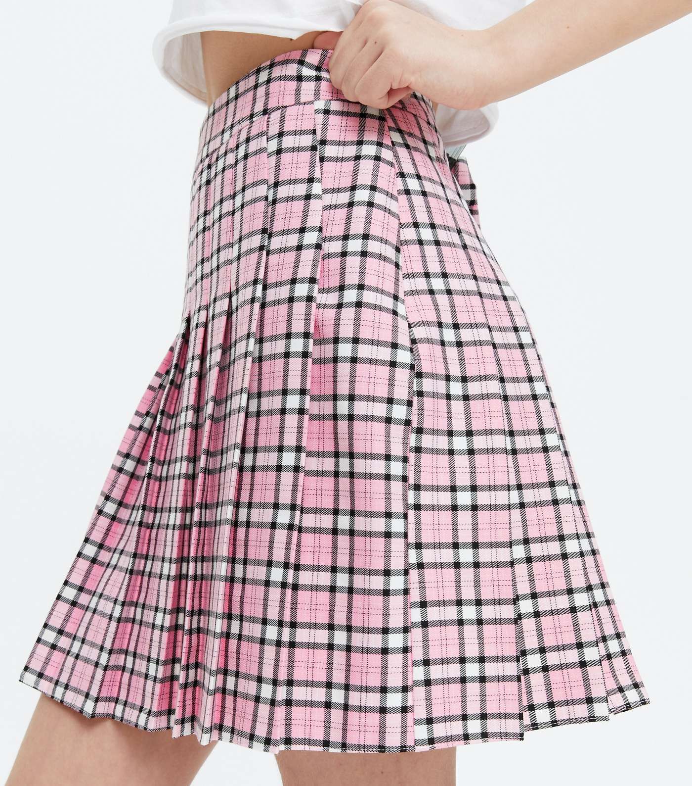 Girls Pink Check Pleated Mini Tennis Skirt Image 3