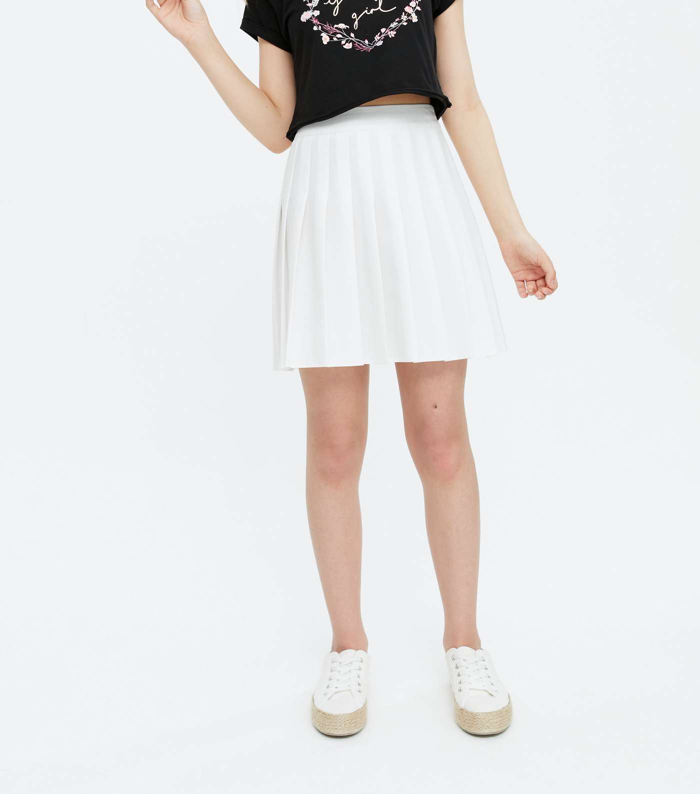 Girls White Pleated Mini Tennis Skirt Image 2