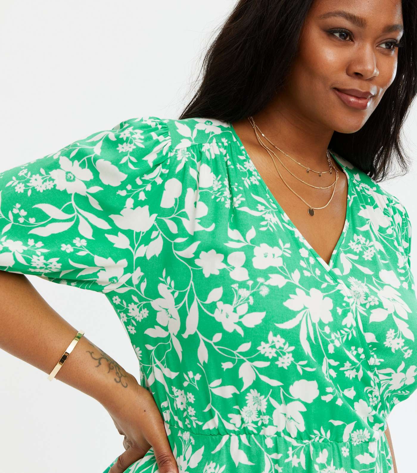 Curves Green Floral Peplum Blouse Image 3