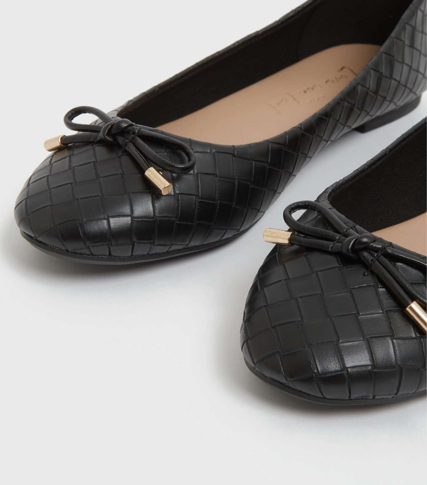 Black Woven Leather-Look Bow Ballet Pumps Image 4