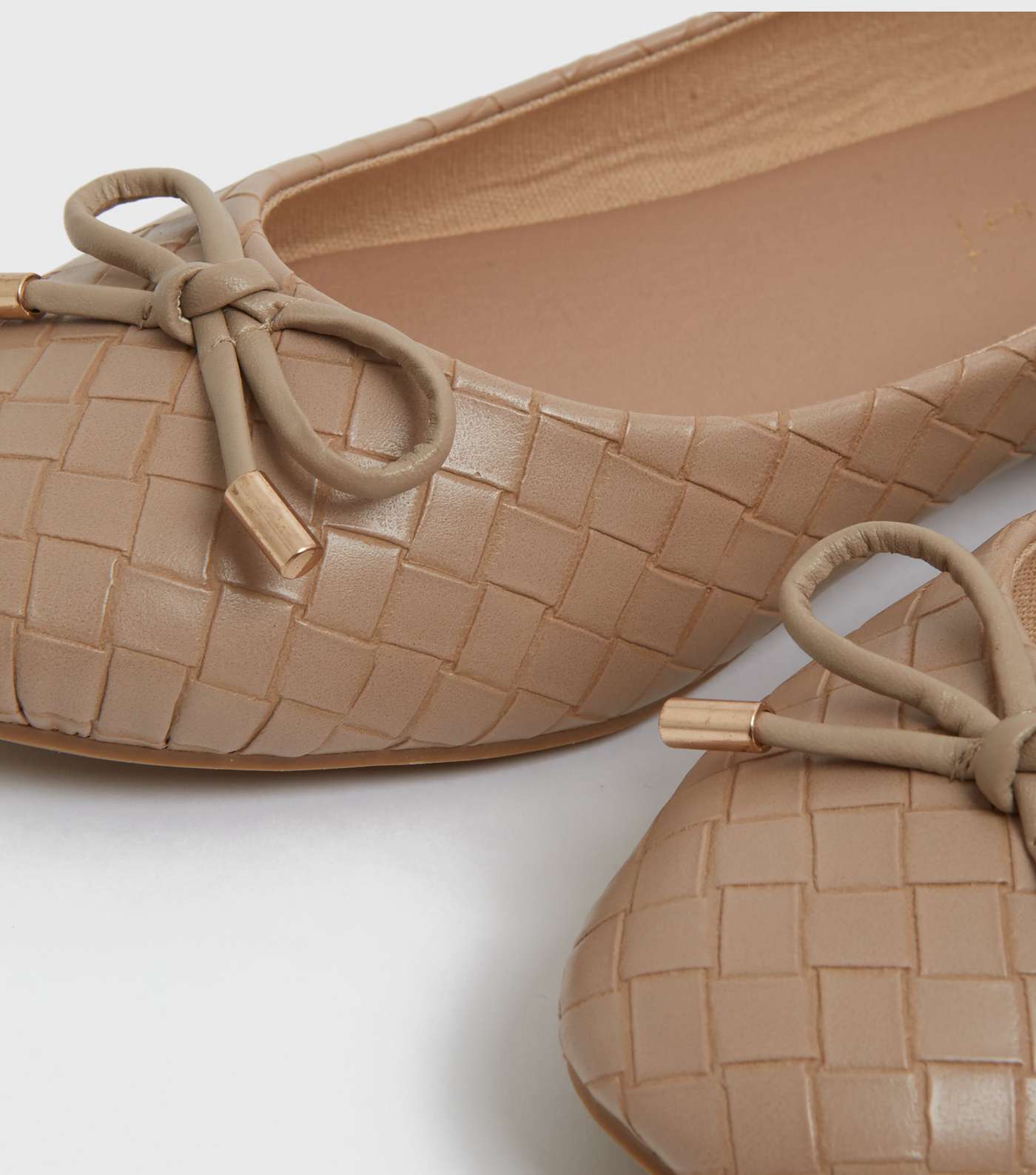 Stone Woven Leather-Look Bow Ballet Pumps Image 4