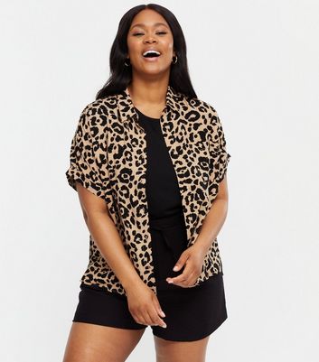 Curves Brown Leopard Print Short Sleeve 