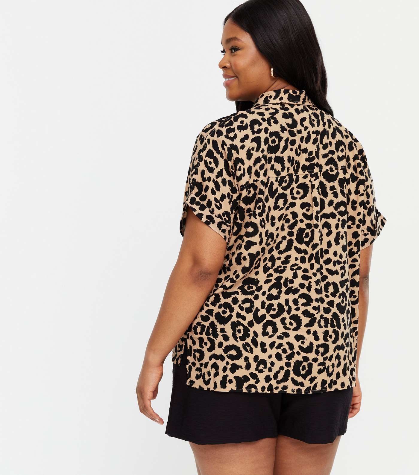 Curves Brown Leopard Print Short Sleeve Shirt  Image 4