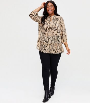 Curves Brown Snake Print Peplum Blouse 