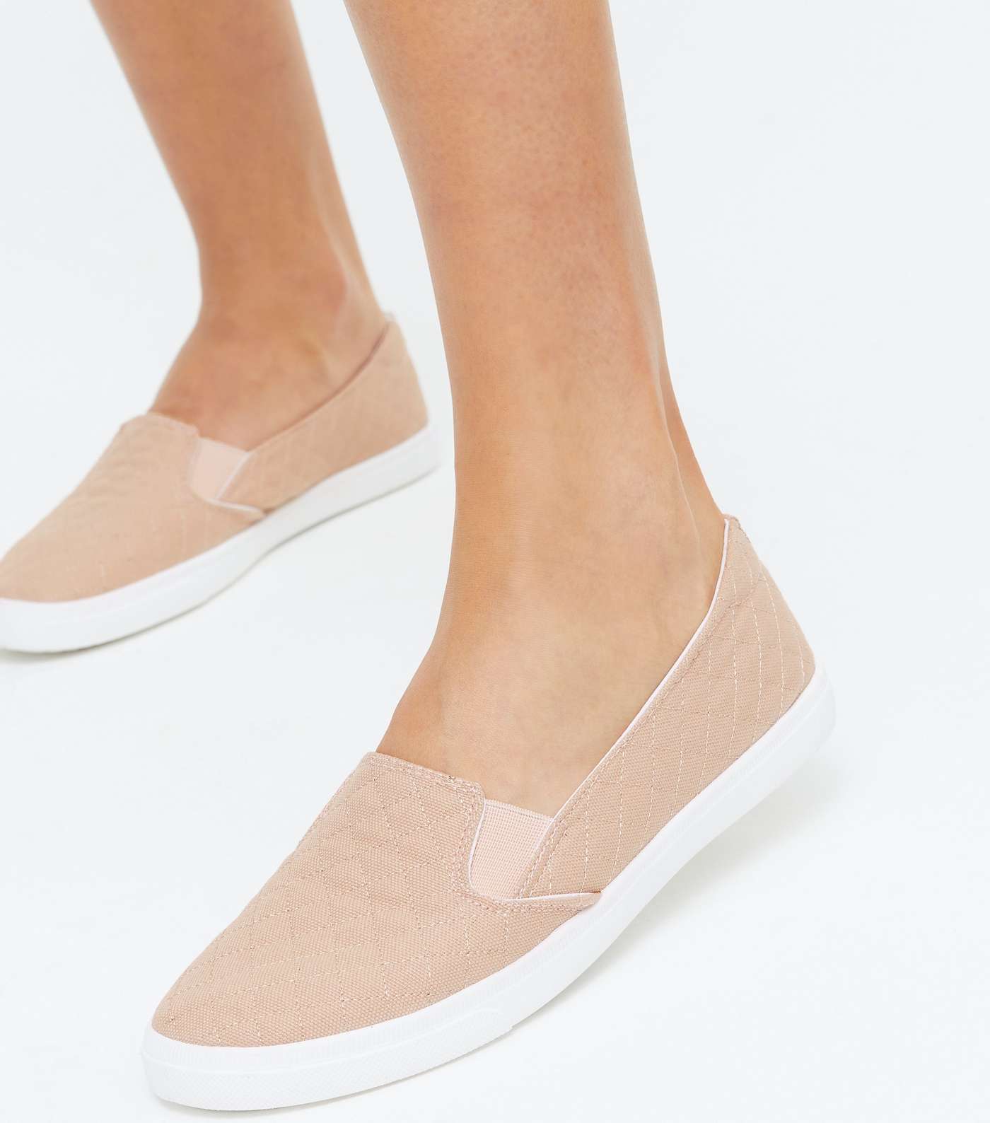 Pale Pink Quilted Canvas Slip On Trainers Image 2