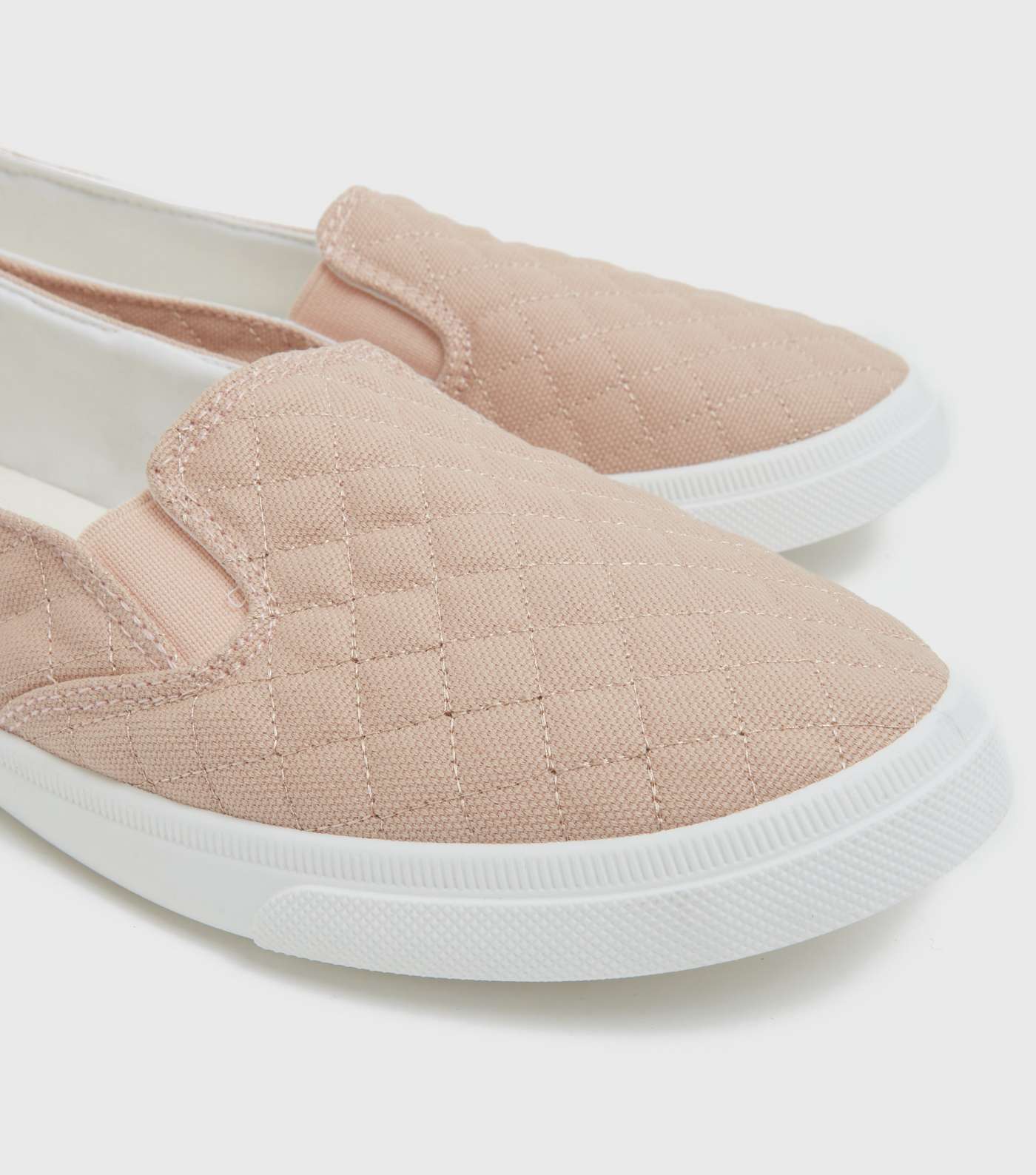 Pale Pink Quilted Canvas Slip On Trainers Image 4