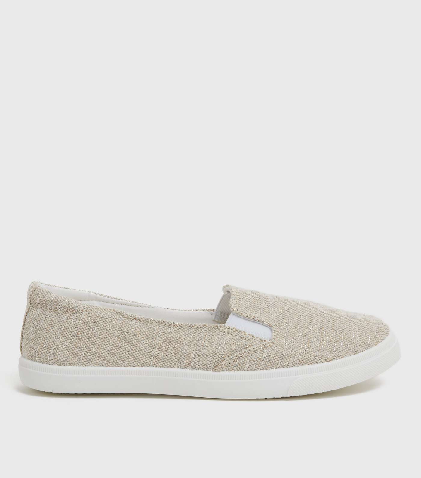 Off White Woven Quilted Glitter Slip On Trainers