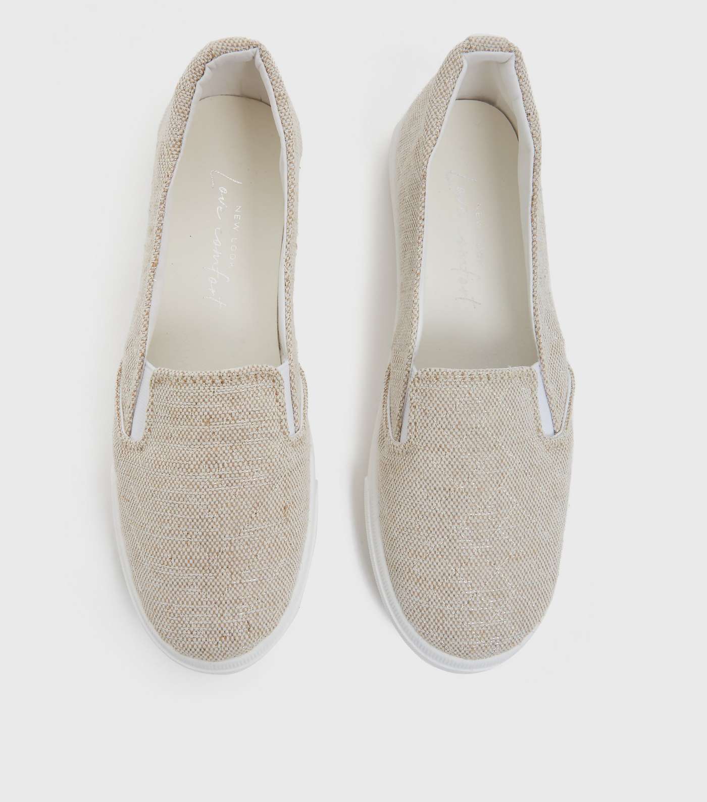 Off White Woven Quilted Glitter Slip On Trainers Image 3