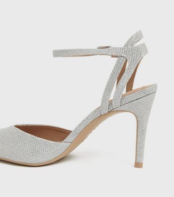 shop for Silver Glitter Strappy Stiletto Court Shoes New Look Vegan at Shopo