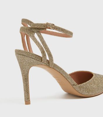 shop for Gold Glitter Strappy Stiletto Court Shoes New Look Vegan at Shopo