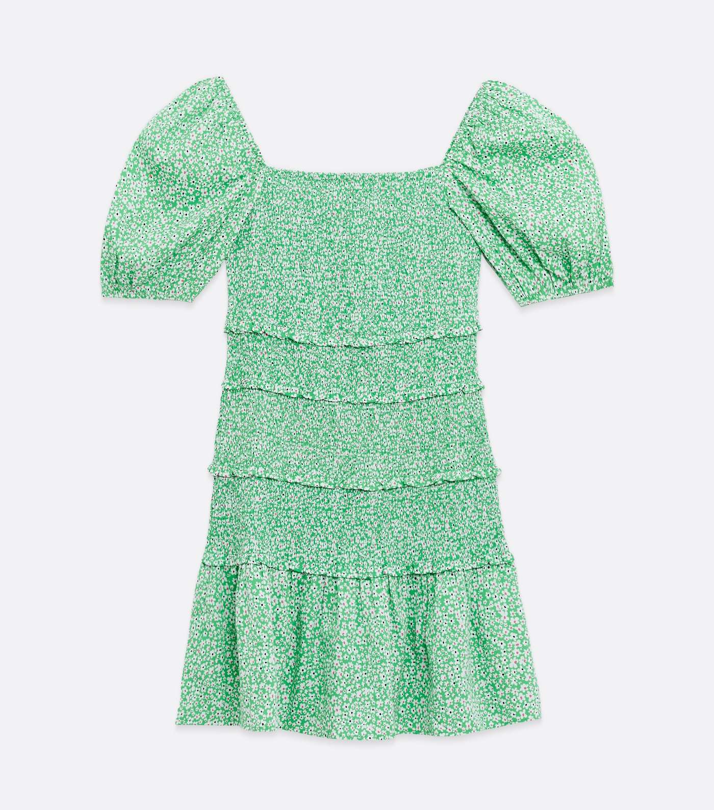 Influence Green Ditsy Floral Shirred Mini Dress Image 5