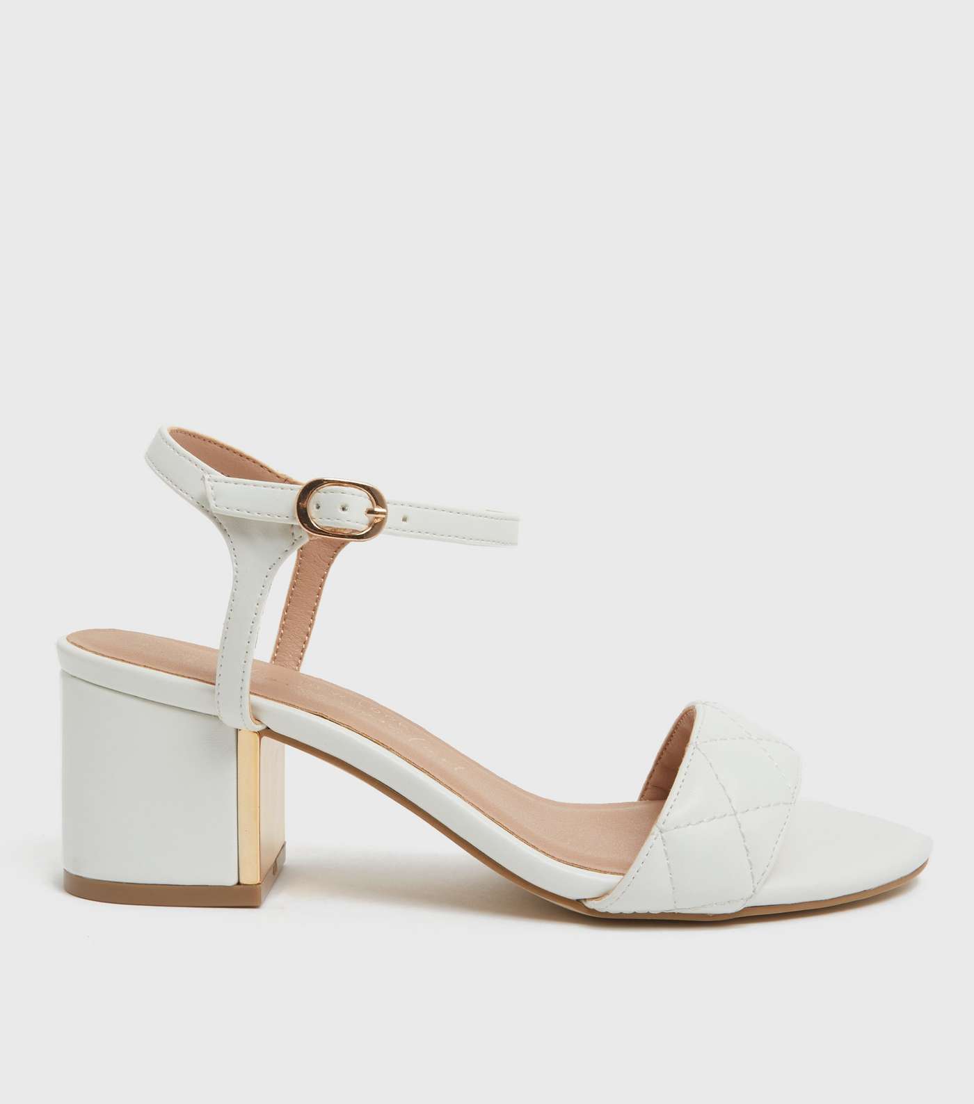 Wide Fit White Quilted Strap Mid Heel Sandals