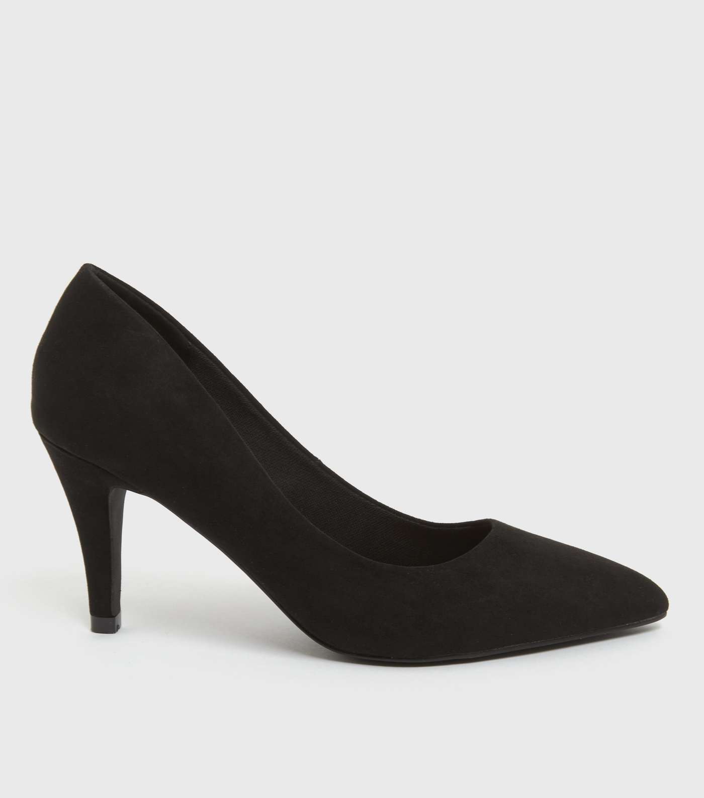 Wide Fit Black Pointed Slim Heel Court Shoes