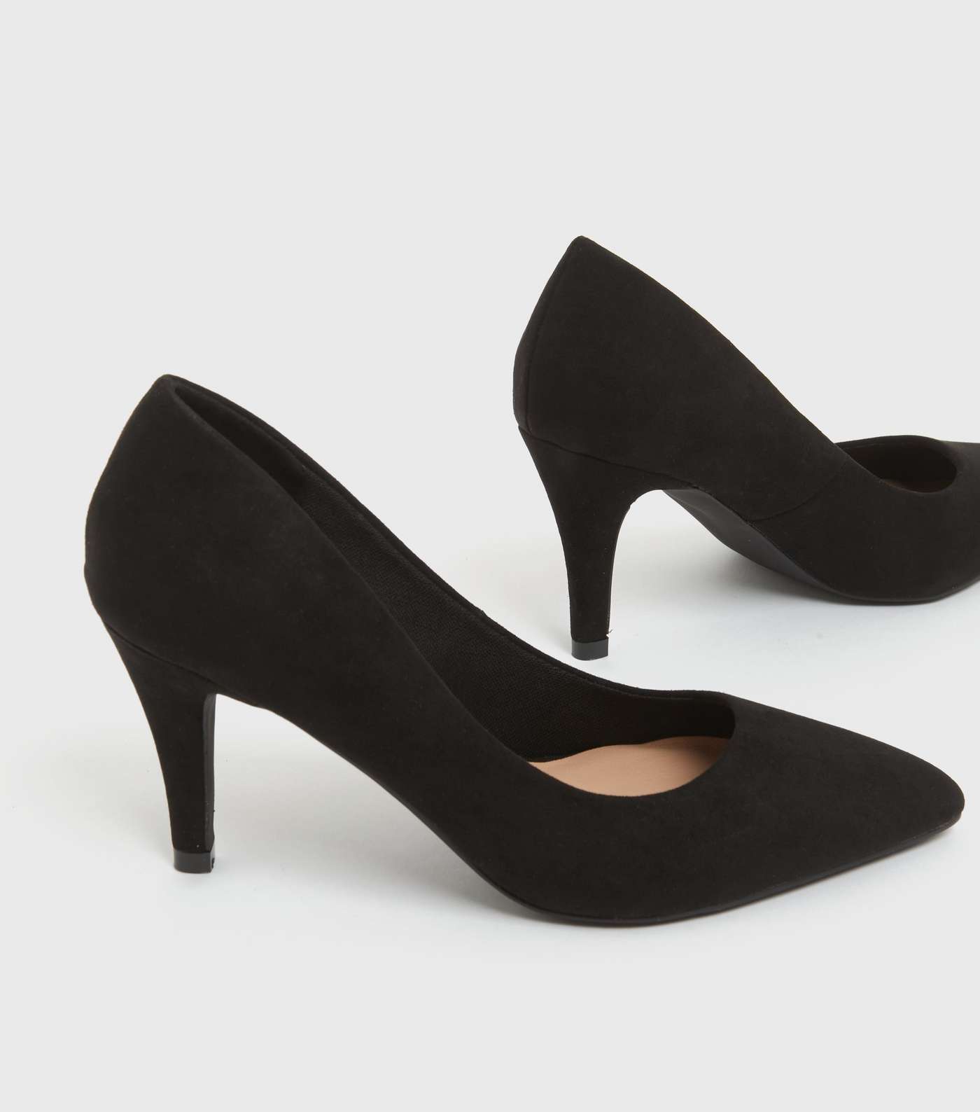 Wide Fit Black Pointed Slim Heel Court Shoes Image 3