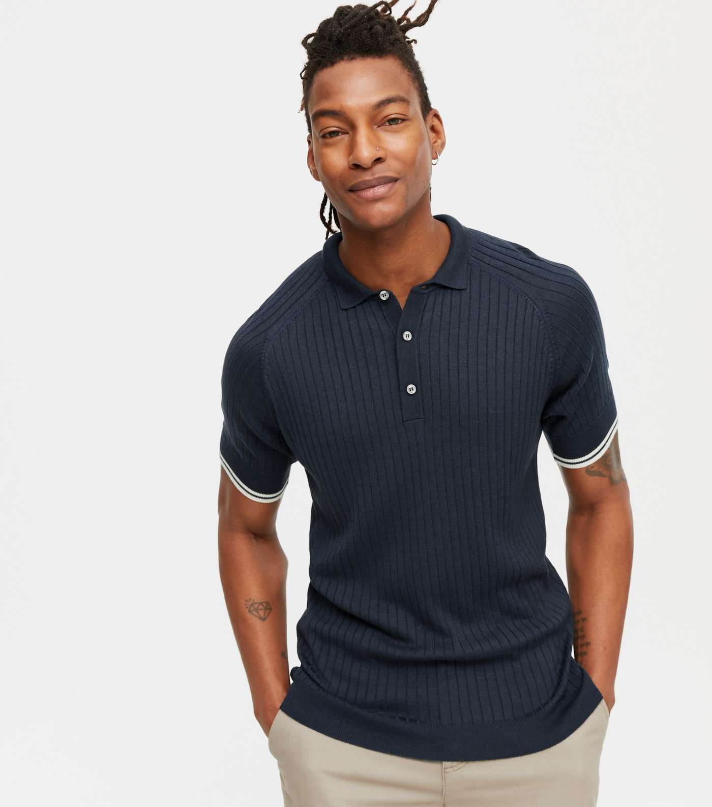 Navy Fine Knit Muscle Fit Polo Shirt