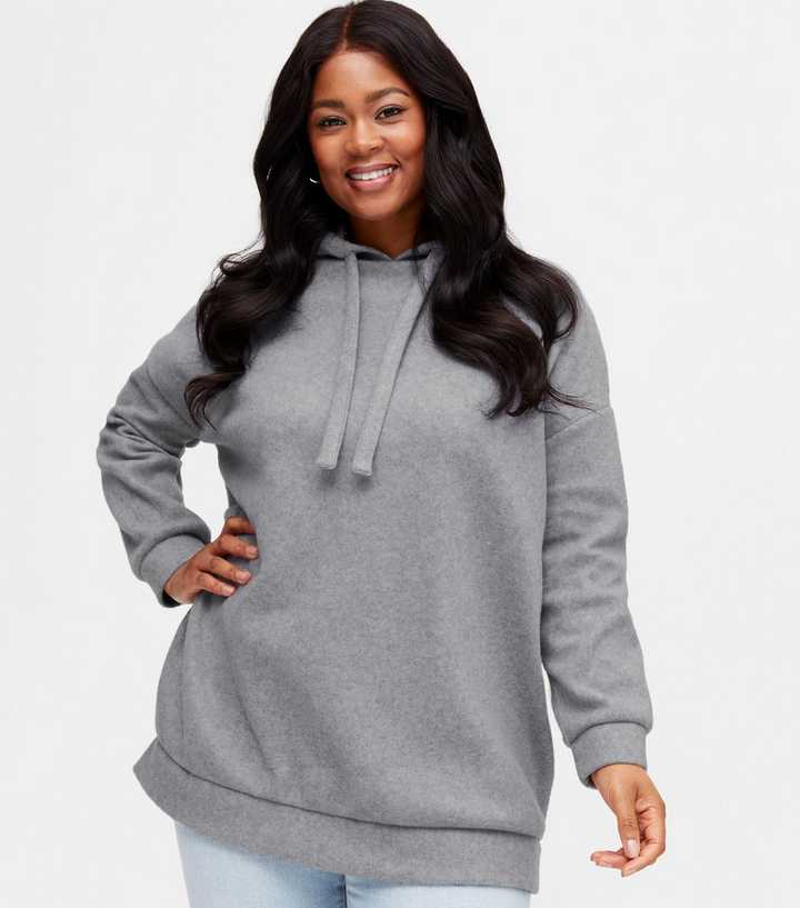 Curves Grey Brushed Fleece Hoodie | New Look
