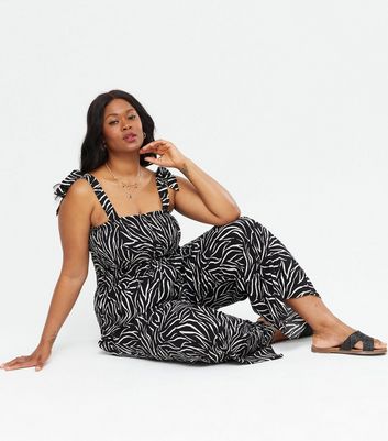 Curves Black Zebra Print Square Neck Jumpsuit New Look