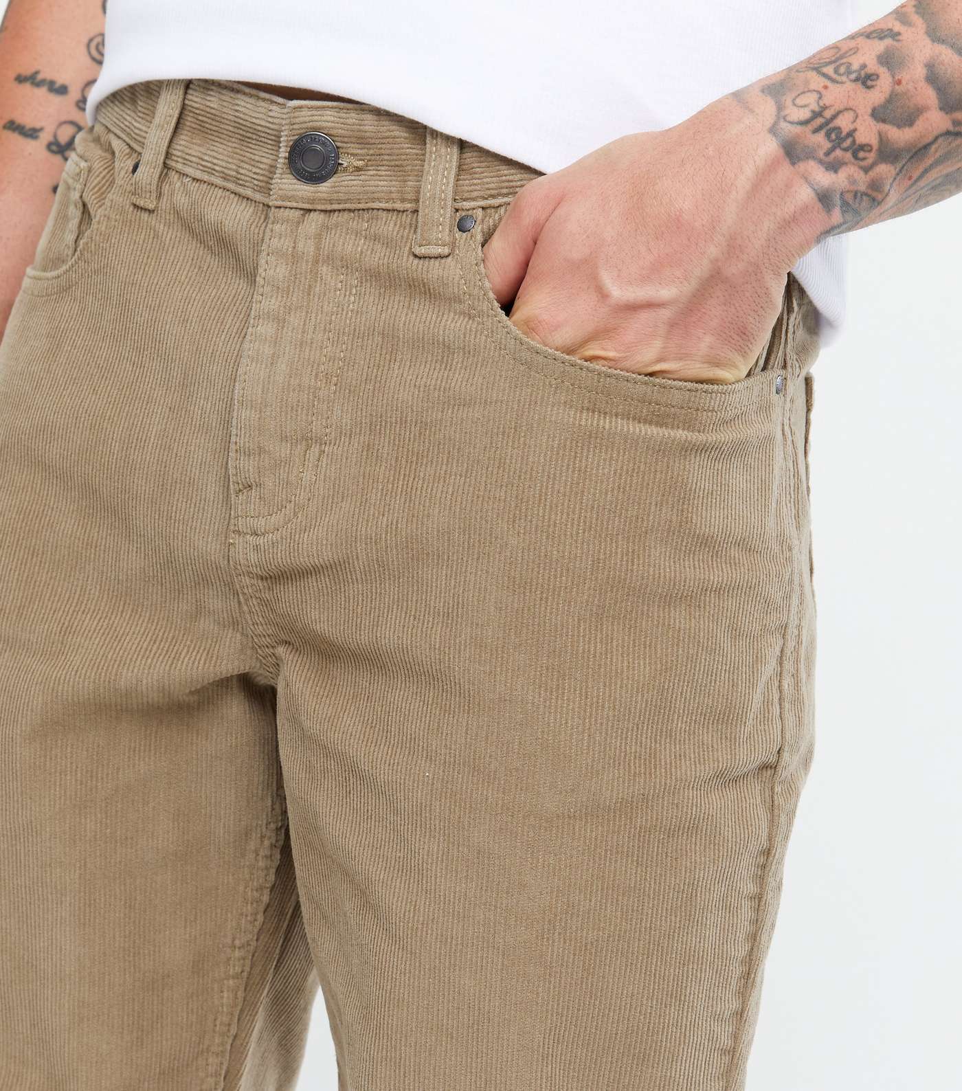 Tan Cord Tapered Trousers Image 3