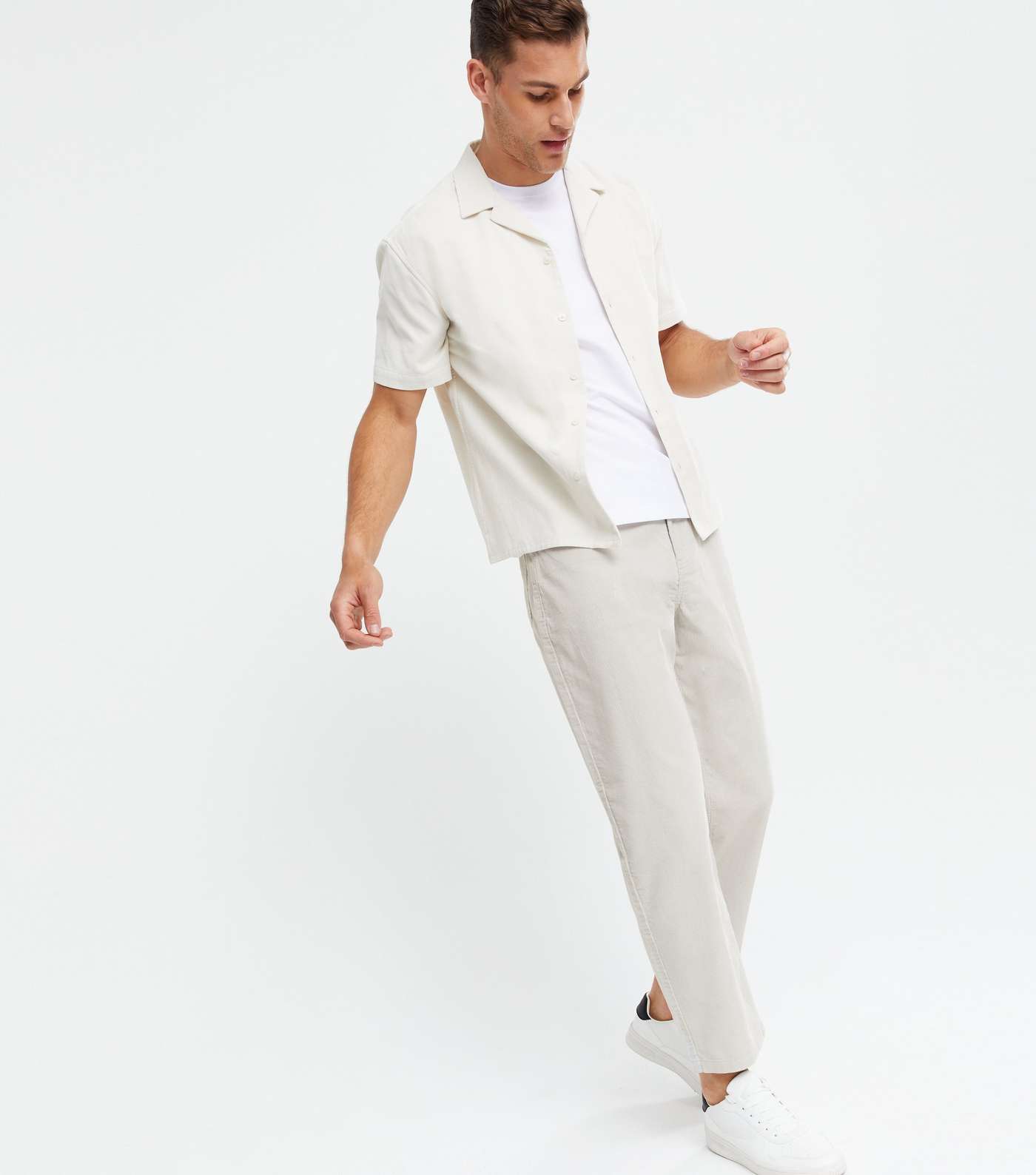 Pale Grey Cord Straight Leg Relaxed Trousers