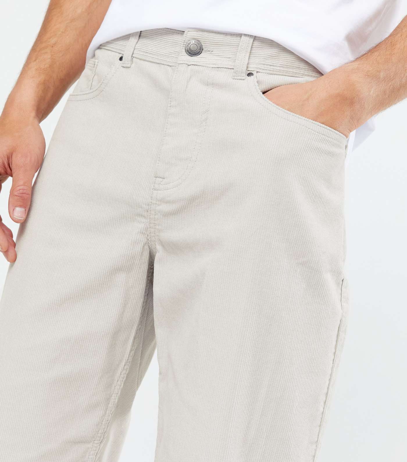 Pale Grey Cord Straight Leg Relaxed Trousers Image 3