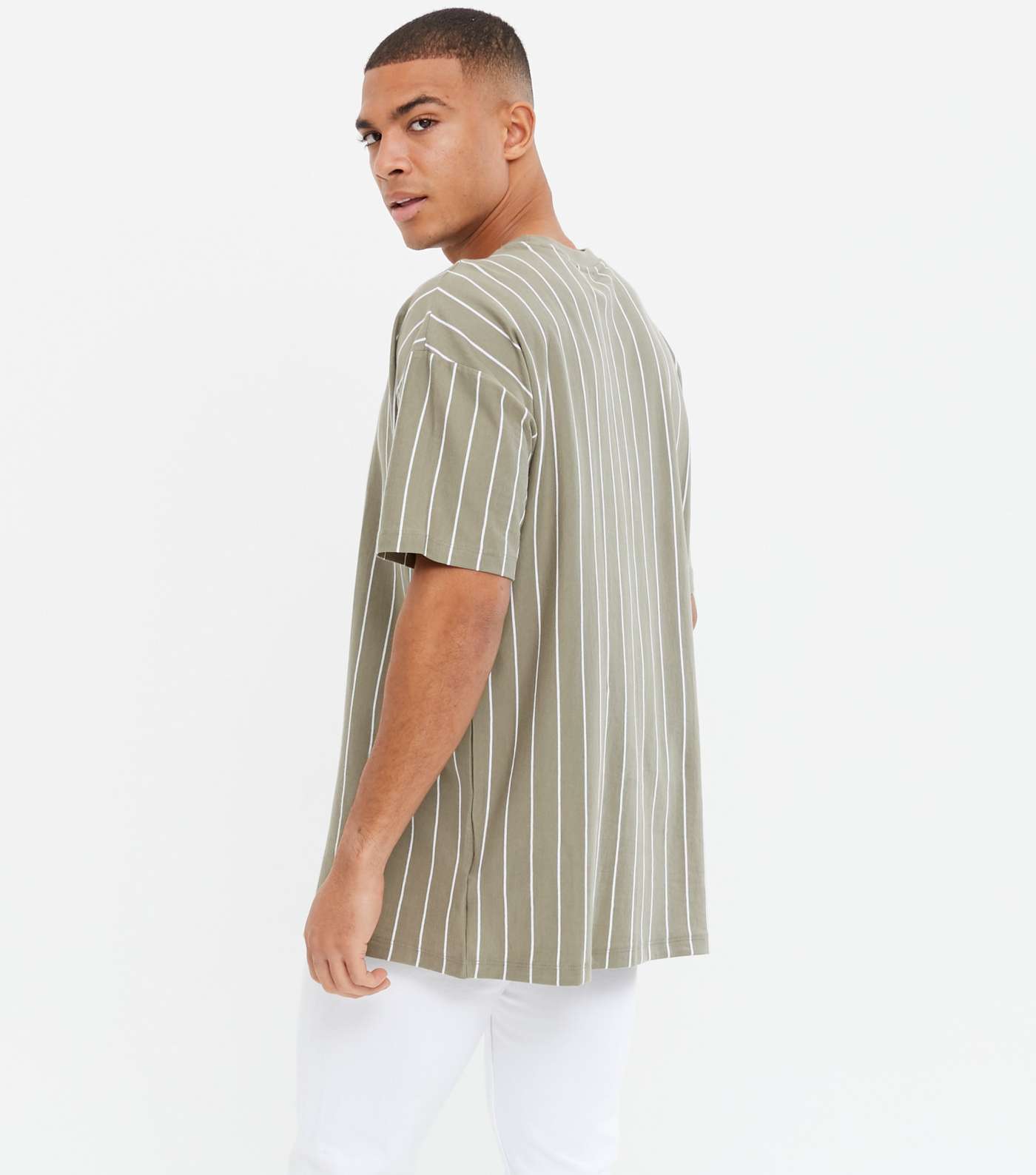 Olive Vertical Stripe T-Shirt Image 4