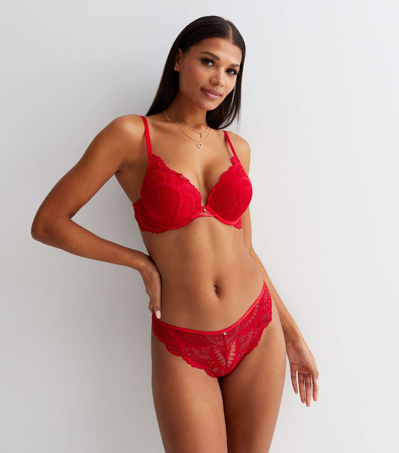 Red Scallop Lace Thong