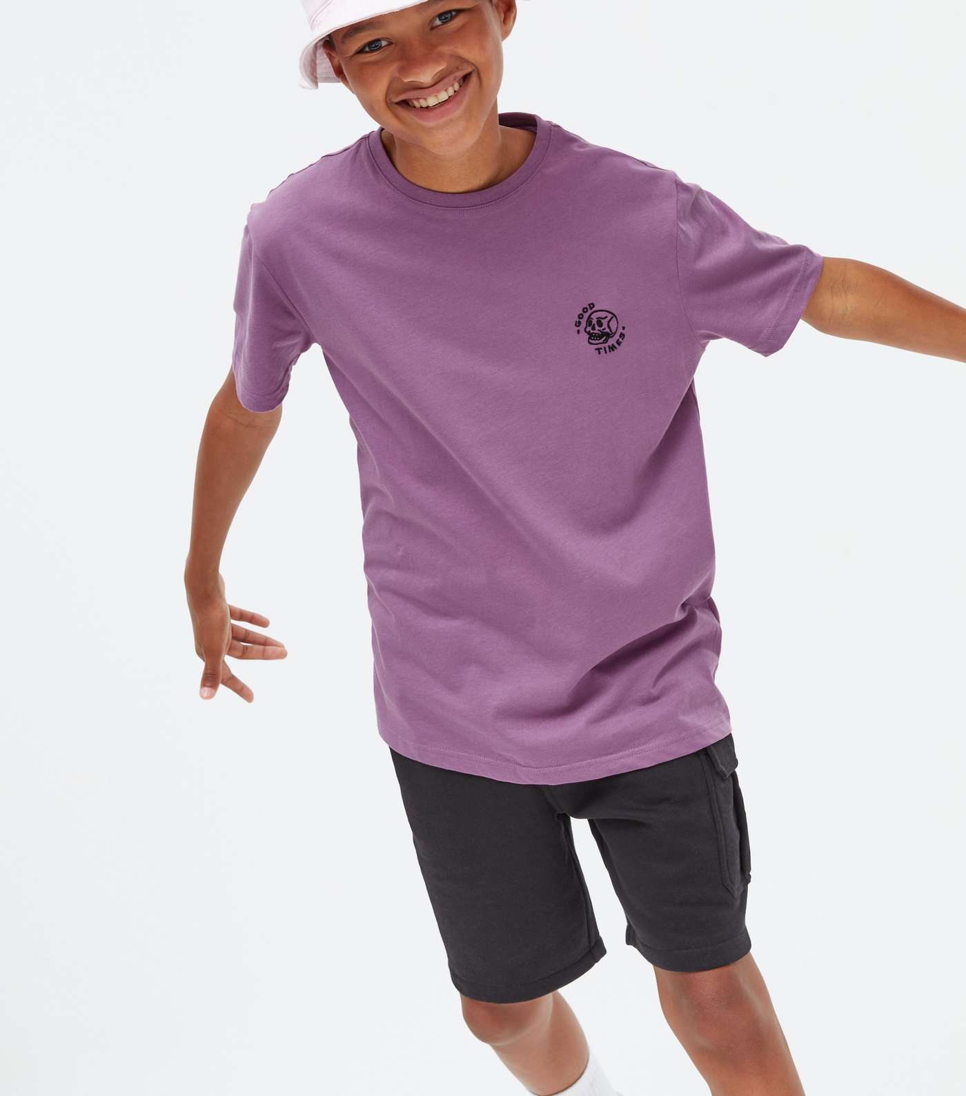 Boys Purple Skull Embroidered Logo T-Shirt Image 2