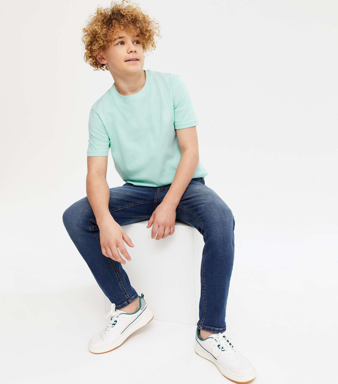 Boys Mint Green Peace Embroidered T-Shirt Image 2
