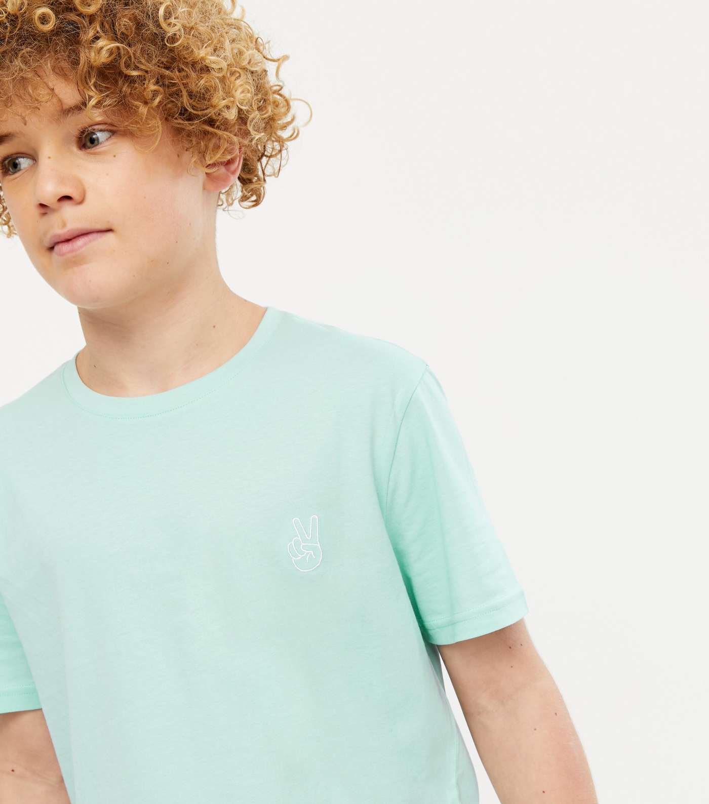 Boys Mint Green Peace Embroidered T-Shirt Image 4